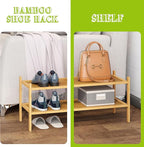 BMOSU 2-Tier Bamboo Shoe Rack Premium Stackable Shoe Shelf Storage Organizer for Hallway Closet Living Room Entryway Organize