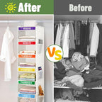 6-Shelf Weekly Clothes Organizer for Kids, Hanging Daily Closet Organization with 6 Side Pockets, Days of The Week Clothing D