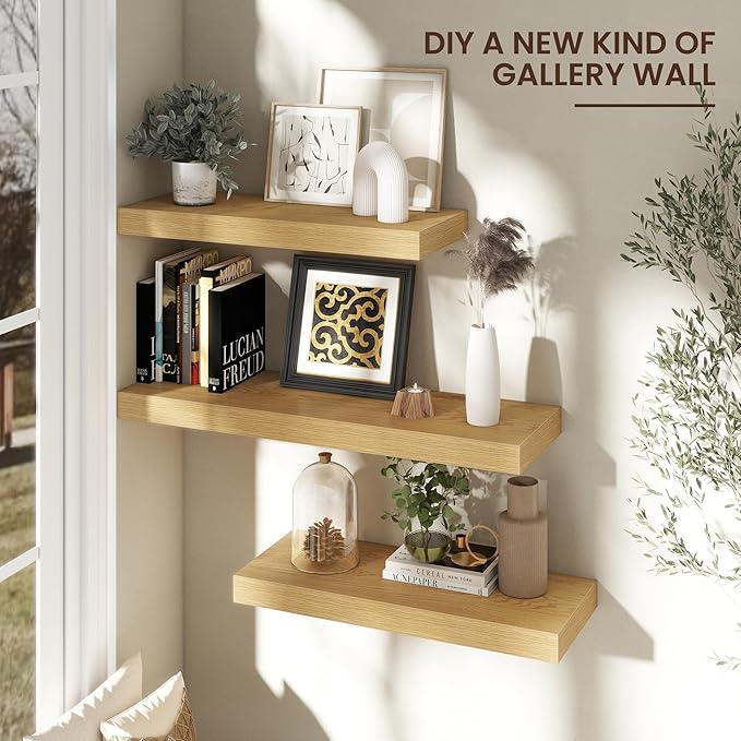 Floating Shelves for Wall, 30" W x 12" D x 2" H, 2 Pack of Long Wall Mounted Engineered Wood Shelves with Invisible Brackets 