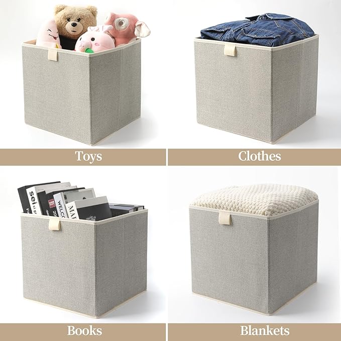 Storage Baskets, 11.8-Inch Woven Fabric Bins, Storage Cubes with Reinforced Handles, Organizer Bins for Closet Shelves, Folda