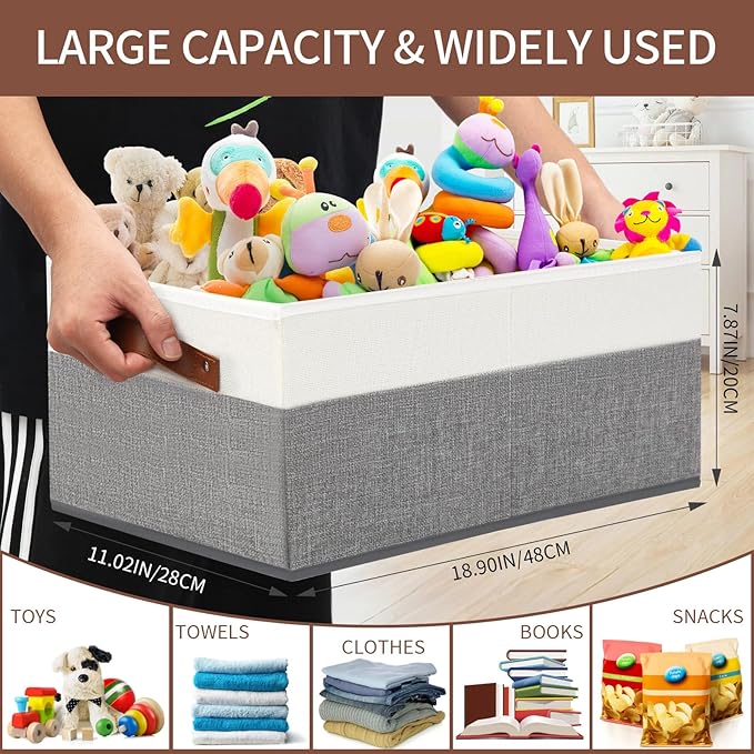 6 Pack Closet Storage Bins, Storage Baskets for Shelves, Linen Closet Organizers and Storage with Leather Handles for Clothes