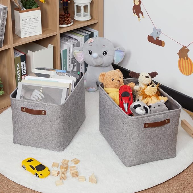 HNZIGE Large Rectangle Storage Baskets for Shelves 16"×11.8"×11.8" Fabric Storage Bins with Handles (2 Pack) Decorative Stora