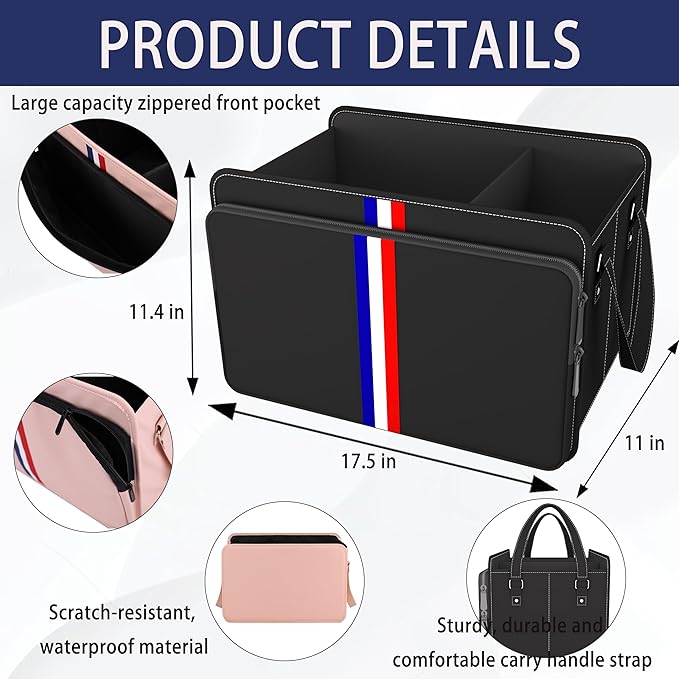 Homeve Trunk Organizer for Car, Waterproof Collapsible 3 Compartments Car Organizer, Foldable Storage for Car Accessories, Too