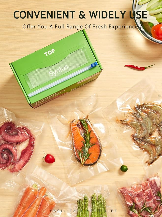Syntus 8" x 150' Food Vacuum Seal Roll Keeper with Cutter Dispenser, Commercial Grade Vacuum Sealer Bag Rolls, BPA Free Food 