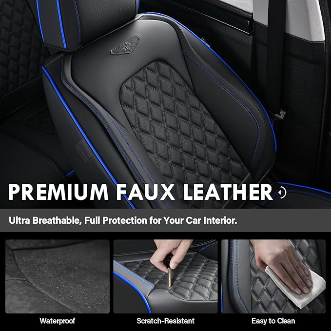 Coverado Front Car Seat Covers, Non-Slip Dust-Proof Nappa Leather, Universal Fit for Cars & Pickup Trucks, Waterproof Car Sea
