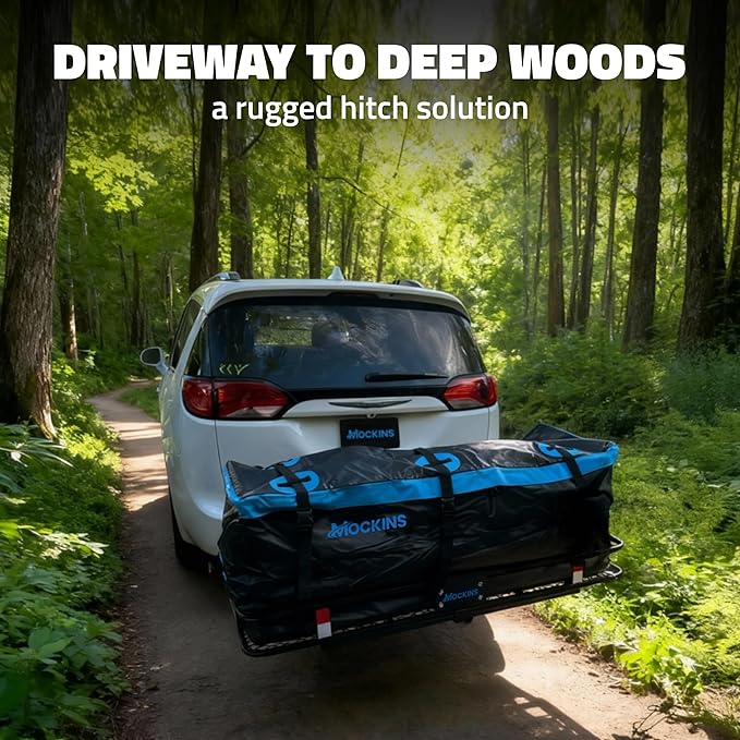 Mockins 60"x20"x6" Heavy Duty Trailer Hitch Cargo Carrier & 16 CuFt Waterproof Cargo Bag | Rust-Resistant Steel 500 Lb Capacity Folding Luggage Rack for SUV, Car, Truck & RV w/Hitch Rack Accessories