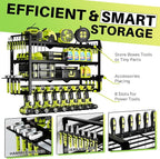 Hipidian Power Tool Organizer Wall Mount - Storage Rack with 4 Drill Holders for Drills Cordless Tools. Heavy Duty Iron Garag