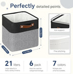 FinishingBo Cube Storage Baskets 6 Pack, 11x11 inch Cube Storage Bins with Leather Handles for Shelf Closet (Black/ Gray)