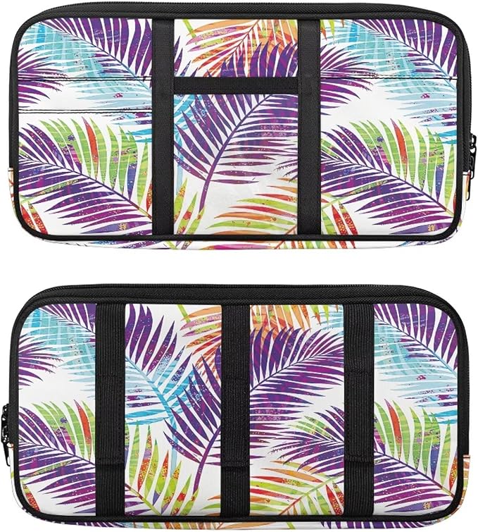 Tactical Sun Visor Organizer,Tropical Leaves Scratch-Resistant Auto Sunshade Organizer Bag with Double Zippers Truck SUV Storage Pouch Holder