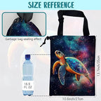 Colorful Galaxy Nebula Car Garbage Bag Sea Turtle Drawstring Car Trash Bag Hanging for Back Seat with Adjustable Buckle Canvas Vehicle Trash Can Easy-to-Install