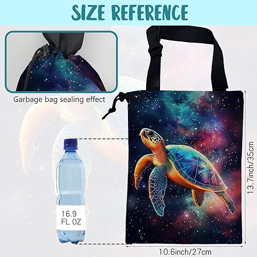 Colorful Galaxy Nebula Car Garbage Bag Sea Turtle Drawstring Car Trash Bag Hanging for Back Seat with Adjustable Buckle Canvas Vehicle Trash Can Easy-to-Install