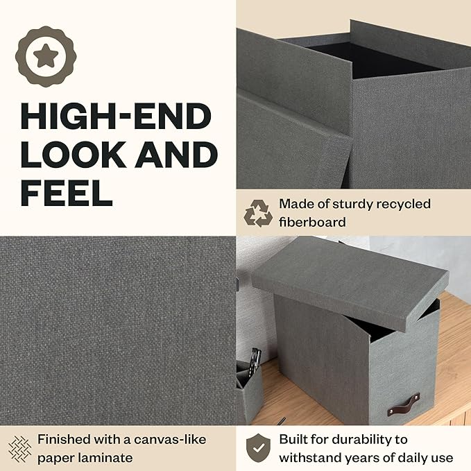 Bigso John Desktop File Box - Storage Solution and Document Organizer for Important Paperwork - Durable Hanging File Box with