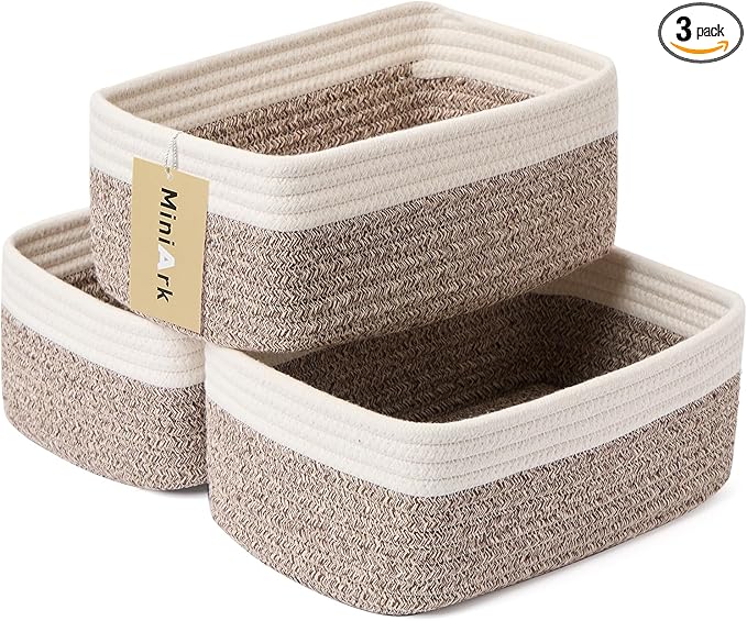 MiniArk Small Storage Baskets for Organizing | Closet Organizer Bins | Shelf Toy Basket | Woven Rope Baskets | Cube Decorativ