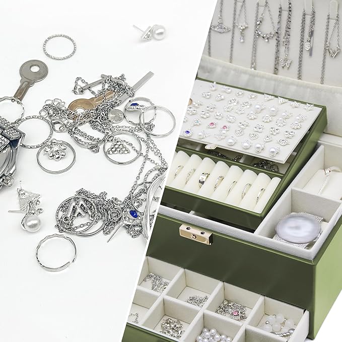 Jewelry Organizer Box, Jewelry Box Organizers for Women Girls, 3 Layers Large Leather Jewels Storage Case for Earring, Rings,