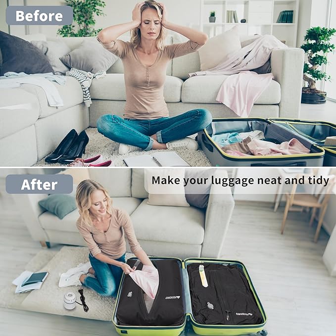 Vacuum Bag for Travel, Professional IPX8 Waterproof Reusable Vacuum Compression Bags for Travel Suitcases, Durable Space Save