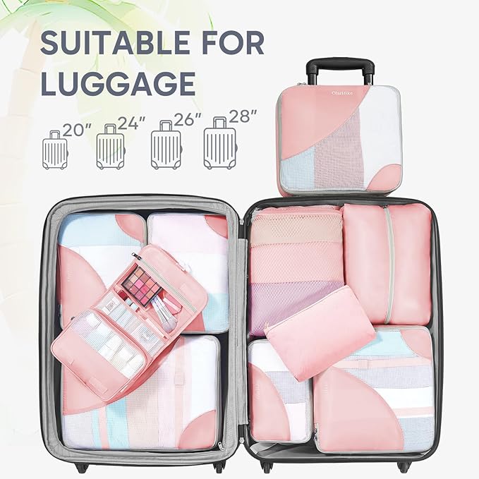 10 Set Packing Cubes for Travel, Gifts for Women Mom,Anti-Tearing Suitcase Organizer for Luggage with Shoe & Hanging Toiletry