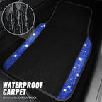 CAR PASS Bling Diamond Leather Steering Wheel Cover 14.5in-15in Floor Mats Shining Rhinestone Carpet Sparkly Glitter Crystal Anti-Slip Pad Fit Automotive SUV Pickup Truck Girl Women, 5pcs Black Blue