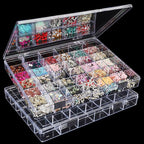 Noverlife 2 Pack 36 Grids Clear Plastic Organizer Box, Jewelry Craft Storage Container Bead Holder Nail Charm Organizer, Rock