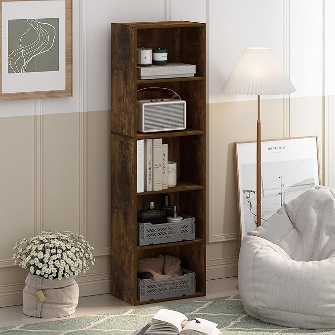 Furinno LUDER Book Shelf, 5-Tier Bookshelf, Bookcase with Open Shelves, 9.4 x 15.8 x 52, Easy Assembly, for Living Room, Bedr