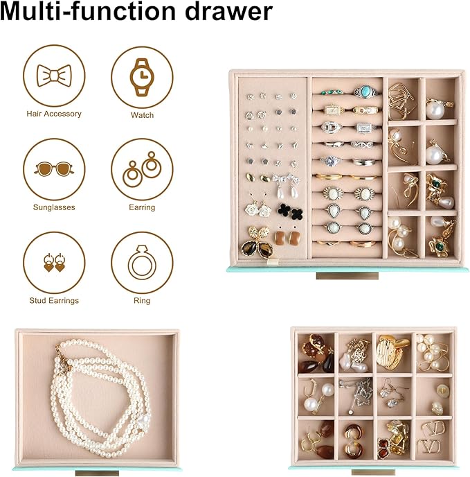 Frebeauty Clear Lid Jewelry Box,3-Layer Jewelry Organizer with Drawer,PU Leather Jewelry Organizers and Storage,Jewelry Boxes