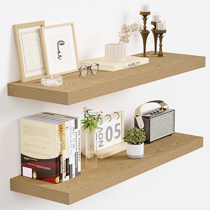 Vivelove 24 Inch Floating Shelves for Wall, 24x9 Display Shelves for Bathroom Living Room Kitchen Bedroom Office Farmhouse Ho