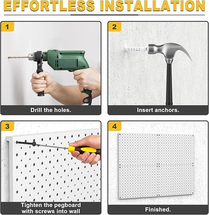 Ultrawall Metal Pegboard Panels, Pegboard Wall Organizer, Peg Boards for Wall, Garage Tool Storage Organization, 12"X16", 4pc