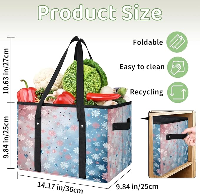 Reusable Grocery Bags Heavy Duty Shopping Bags Foldable Large Tote Bags with Long Handles & Hard Bottom
