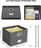 Oterri File Organizer Box with Lid,Large Hanging Filing Box with Mesh Pocket, Document Organizer for Letter Files, Portable S