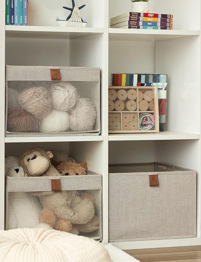 StorageWorks Closet Storage Bins, Large Storage Baskets with Clear Window and Handles, Foldable Fabric Organizer for Clothes,