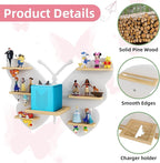 White Butterfly Tonie Shelf Wall Mounted - Tonies Wall Shelf for Toniebox, Charging Station, Magnetic Wood Display Floating S