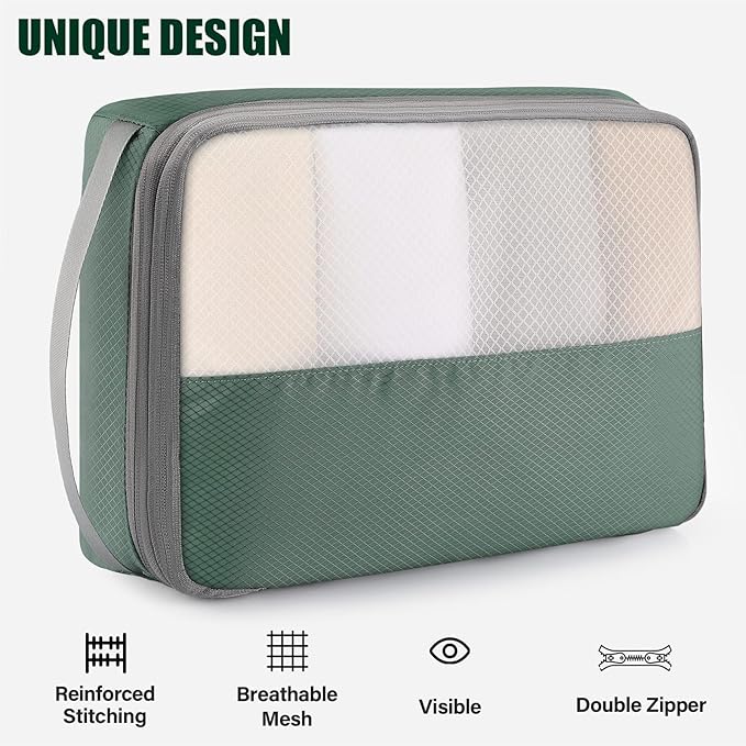 6 Set Compression Packing Cubes for Travel, Bonus Versatile Drawstring Backpack, Lightweight Luggage Organizer Bags, Sturdy T