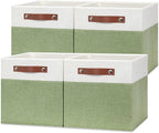 Temary 12 Inch Fabric Storage Cubes Storage Bins with Leather Handles, 4 Pack Cube Baskets Bins for Organizing Closet, Foldab