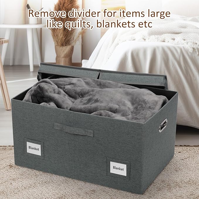 Graciadeco 75 Quarts Extra Large Decorative Storage Bins with Lids, 3 Packs Dark Gray Collapsible Storage Bins with Lids, Sta