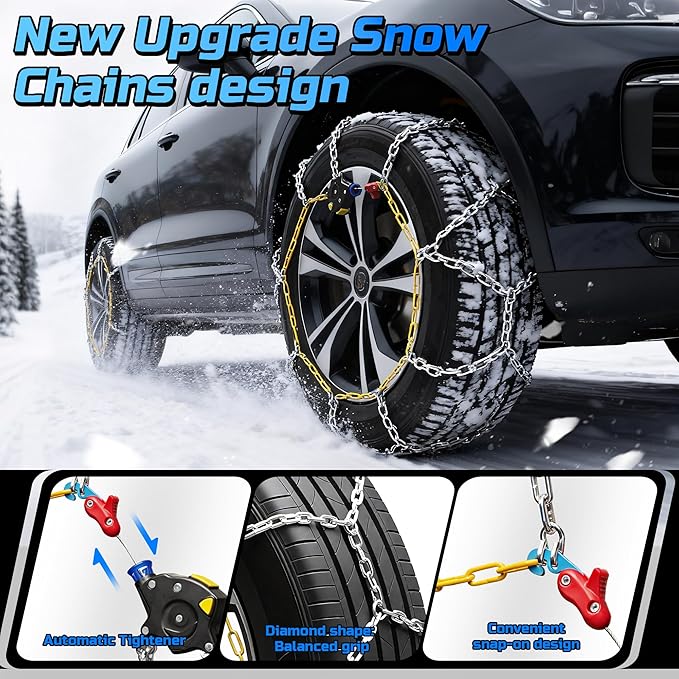 Auto Tightening Snow Chains Tire Chains Quick Easy Installation HKN140 Set of 2 for Cars SUV Pickup Trucks RV 215 225 235 245