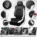 CAR PASS Universal Leather Car Seat Covers Full Set with Sporty Design, Breathable All Season Easy to Clean Anti-slip Wear-Re