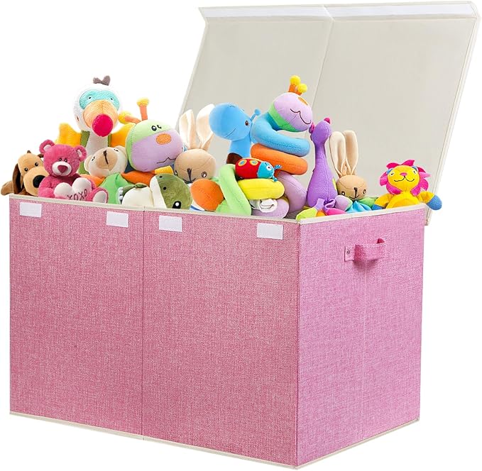 122L Large Toy Box Chest with Lid, Foldable Toy Storage Organizer Bin Boxes with Removable Divider for Kids, Boys, Girls, Nur