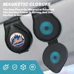 for MLB New York Mets Car Visor Sunglass Holder - Black Leather Eyeglass Case with Team Logo, Clip-On Sun Visor Organizer for Auto Interior, NY Mets Gifts