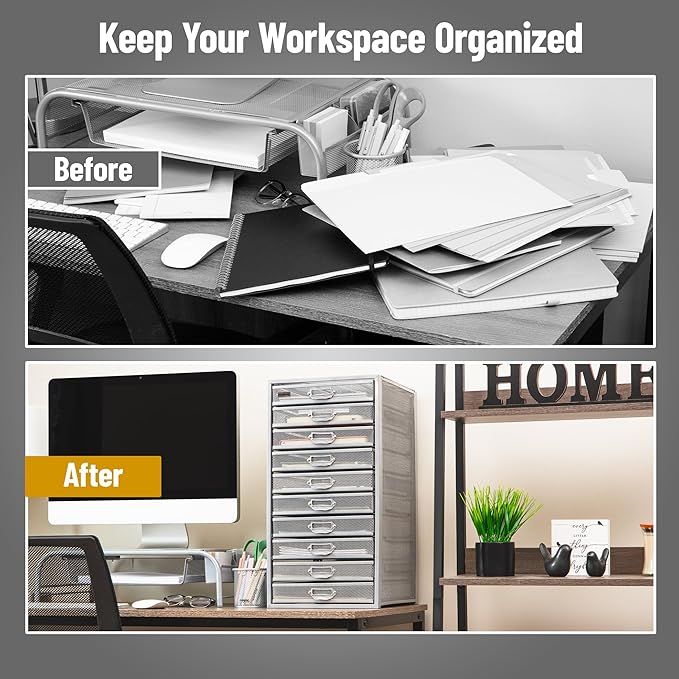 Mind Reader 10-Drawer Desk Organizer for Office Supplies, Crafts, Mail Sorting & More, Metal Mesh, 10.75"L x 14"W x 21.25"H, 