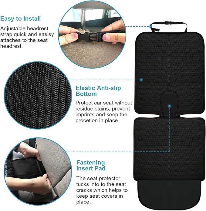 Car Seat Protector for Child, Baby, Pets -1 Pack car seat Cover with Thick Padding- Waterproof Universal Size with Mesh Pocke