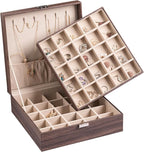 Frebeauty Earring Organizer Classic Jewelry Box 50 Slots Double Layer Jewelry Storage Case with 6 Necklace Hook and Bracelet 