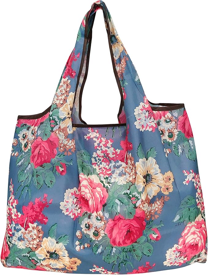 allydrew Large Foldable Tote Nylon Reusable Grocery Bags, 5 Pack