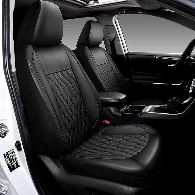 CAROMOP Faux Leather Car Seat Covers 2 Front Set,Luxury and Comfortable Seat Covers for Cars, Airbag Compatible Car Interior 