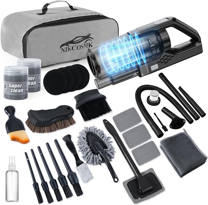 NIKCOSMK Car Cleaning Kit, Car Detailing Kit with Car Vacuum 8000PA High Suction, Car Interior Cleaning Supplies with Detaili