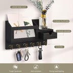 FifthQuarter Key and Mail Holder for Wall, Mail Organizer Wall Mount with 6 Hooks and Storage Drawer, Easy Installation Key R
