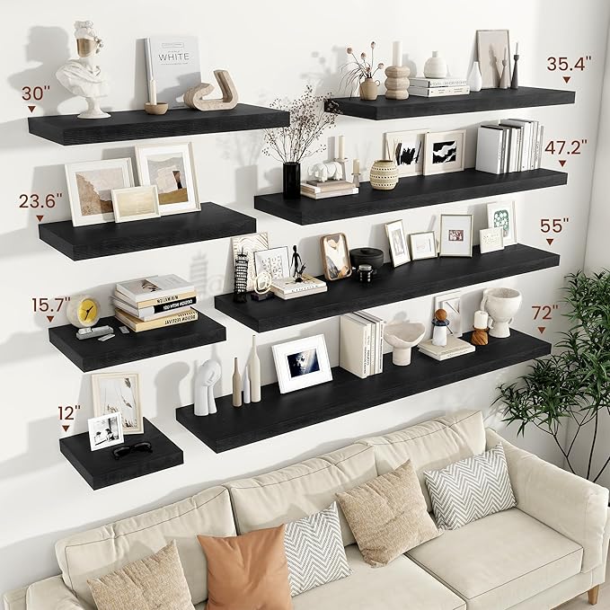 Vivelove 2" Thick Floating Shelves for Wall 30 Inches Long, 12" Deep Wall Shelves, for Bedroom, Bathroom, Living Room, Kitche