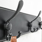 Dseap Coat Rack Wall Mounted - 5 Tri Hooks, Heavy Duty, Wooden Wall Coat Hanger Coat Hook for Clothes Hat Jacket Clothing, Bl