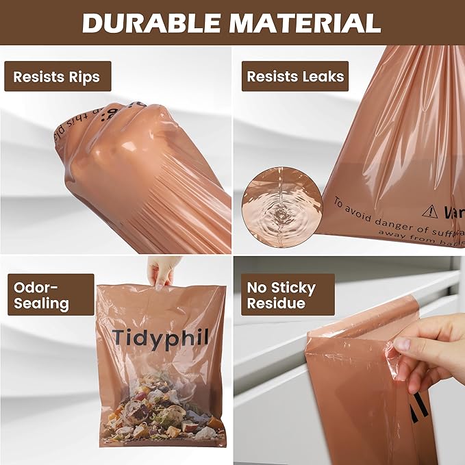 150 PCS Disposable Car Trash Bags Hanging, Leak-proof, Odor Seal. 2 Gallon Car Garbage Bags, Big Capacity. Independent of Car Trash Can, Easy Stick-On Car trash Bin for Car, SUV, Truck, Stroller.Brown