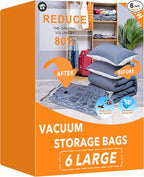 GONGSHI Vacuum Storage Bags, Space Saver Bags for Clothing,Blankets,Comforters, Pillows, Clothes,Travel,6 Large