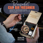Handmade Wood Car Air Freshener — American Flag Designed Refillable Essential Oil Diffuser — Long Lasting Mountain Rain Fragr