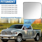Driver Left Side Mirror Glass Replacement, 3-Tab Backplate ONLY, Compatible with Dodge/Ram 2010-2020 1500 2500 3500 (Not for 4-Tab), Heated Convex Left Side 68067729AA 68067727AA
